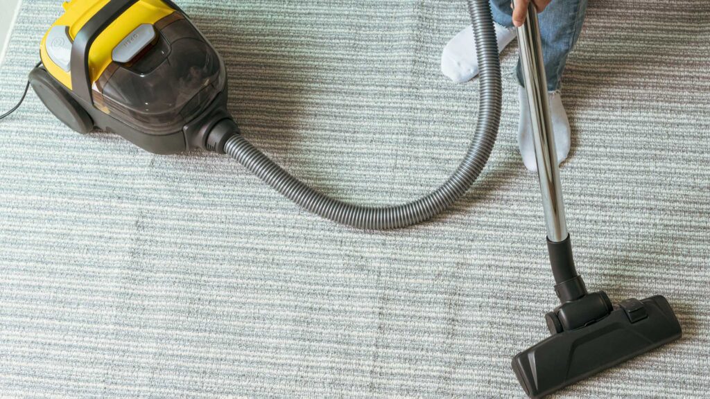 woman cleaning carpet in VacuBumper.