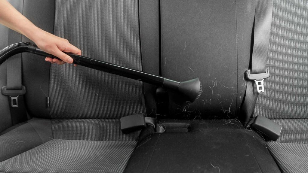 cleaning the interior of a car from animal hair.