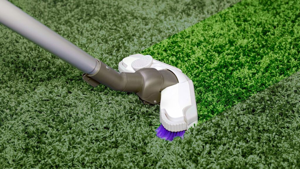 cleaning artificial grass with brush